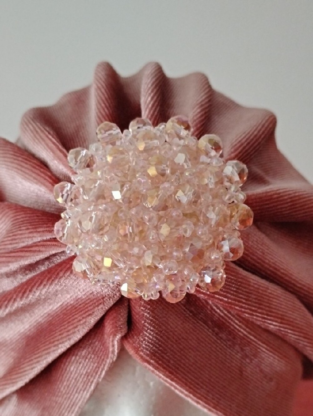 Velvet Turban Headwrap with Beaded Brooch - Dusty Rose - Picture 5 of 5